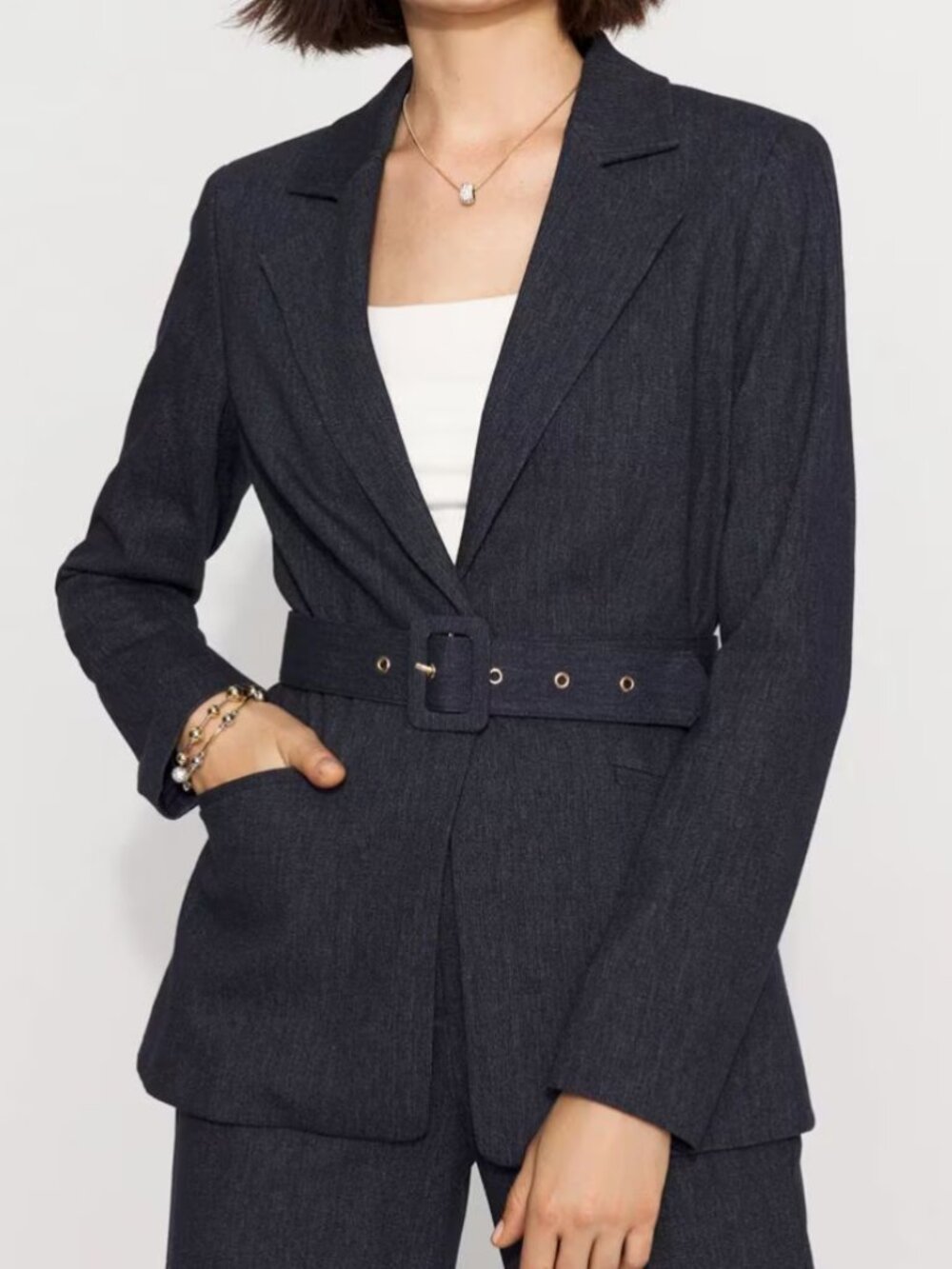 nwt WHITE HOUSE BLACK MARKET denim look belted blazer 00